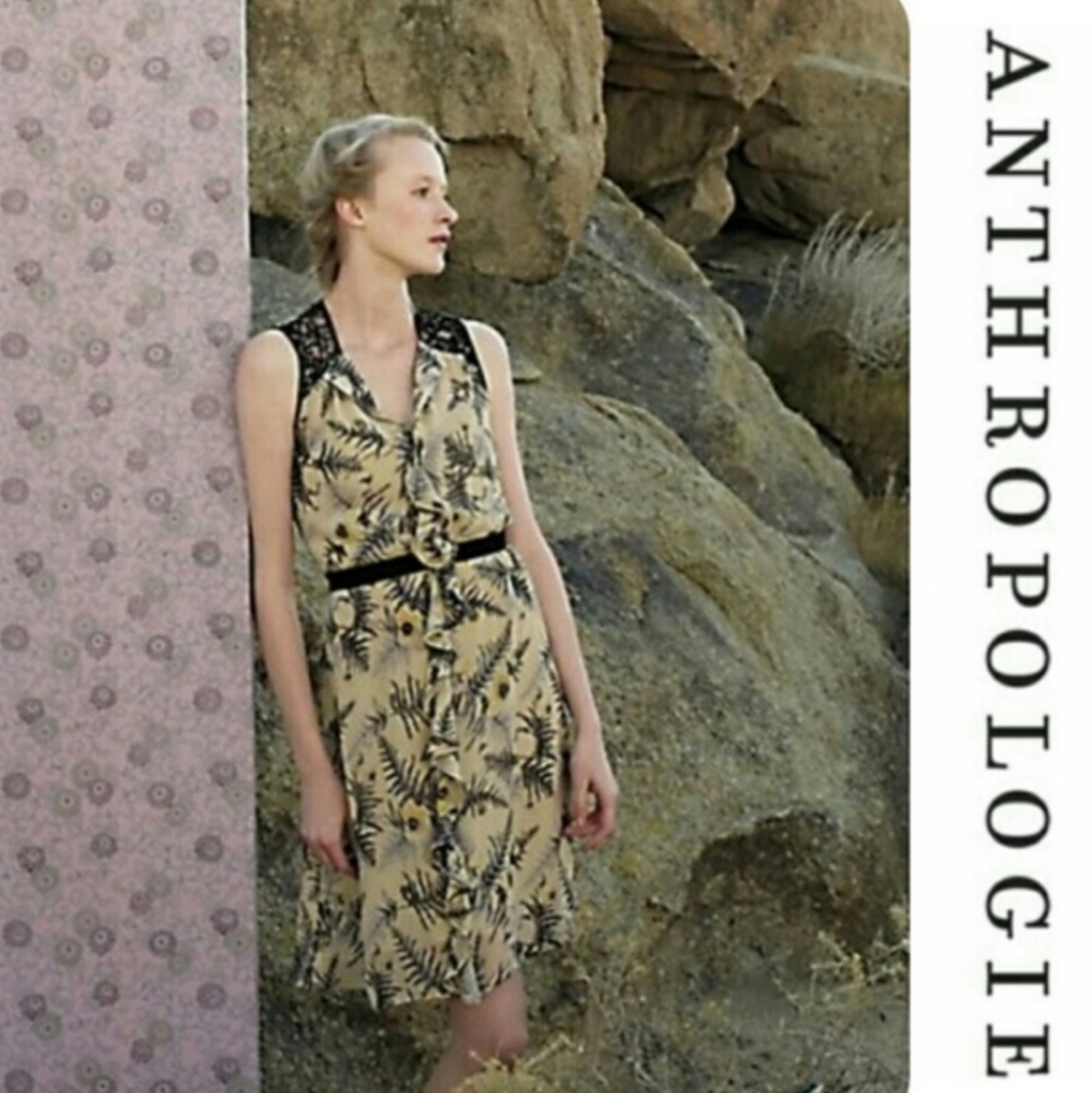 Anthropologie Lil Tasseled Fronds 10 Silk & Lace Ruffle Sheer Elastic Waist sz 2